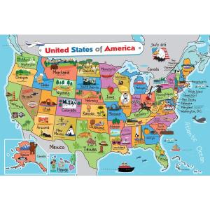 Pro Image Lines キッズ米国地図 | ウォールポスター 13×19インチ アメリカ地図プレミアム紙 | 50アメリカ スローガ