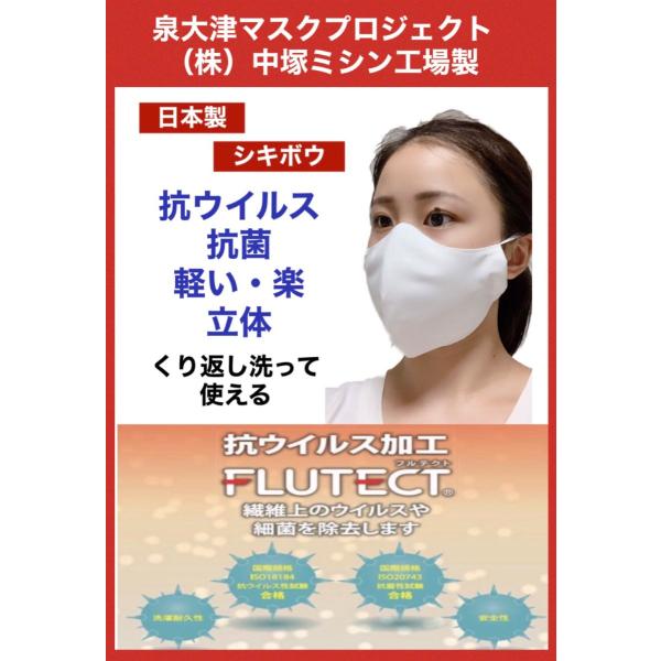 抗ウイルス 布マスク フルテクト加工 シキボウ 日本製 軽い 薄い 白 立体 抗菌