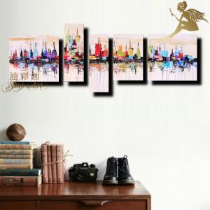 絵画　壁掛け　抽象画　モダン　アートパネル　インテリア　おしゃれ　ニューヨーク　手書きの油彩画　５枚セット　カラフルシティ　