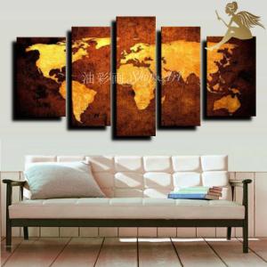 絵画　壁掛け　インテリア　アートパネル　おしゃれ　モダン　手書きの油彩画　５枚セット　世界地図　ブラウン
