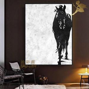 絵画 インテリア 額付(黒) 油絵　F4-121712 馬 絵画 額付(黒) 油絵F4-121712 馬