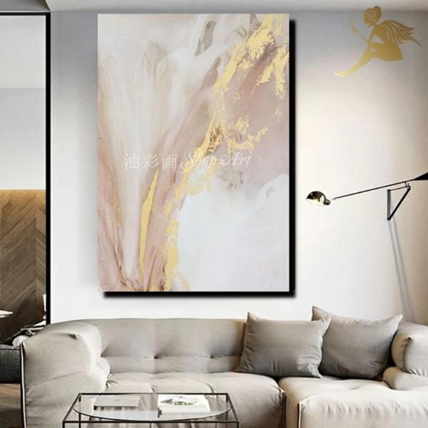 手書きの油彩画　アートパネル インテリア ニュアンスアート おしゃれ 特大1パネル ピンクゴールド2