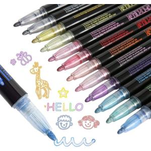 ふちどりペン アウトラインペン 12色セット 二重線 カラーペン マーカーペン イラスト ポップ文字 ._｜yusyo-shopping