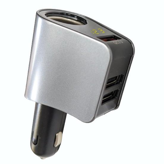 電圧計付 QC3.0 3連USBソケット 《グレー》 シガーソケット 3口 増設 測定 スマホ ip...