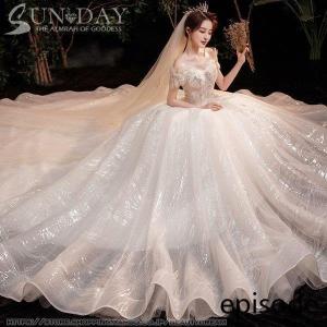 新品ウェディングドレス ウエディングドレス白 パーティー 可愛いビーズ 花嫁ロングドレス 結婚式 トレーンライン 二次会 フォームドレス お呼ばれ