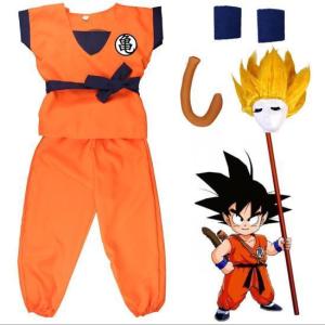 ドラゴンボール 大人用 子供 用 なりきり 孫悟空 風 コスチューム ウィッグ 付き 豪華７点セット ハロウィン キッズ コスプレ衣装｜yuta-store