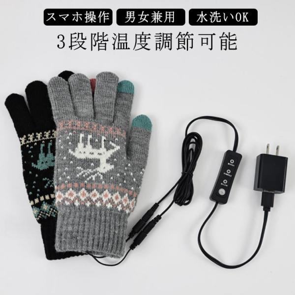 グローブ 手袋 ヒーター USB式 あったか手袋 電熱手袋 ニット手袋 両面加熱 防寒対策 メンズ ...