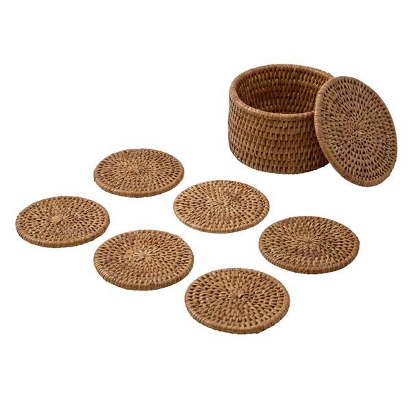 栗原はるみ/キッチン雑貨/ラタン コースター6枚セット ケース付/ポイント利用