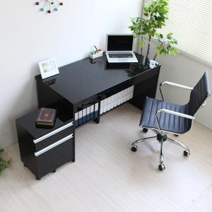 デスク 鏡面ブラック120幅デスク2点セット（デスク+2段チェスト