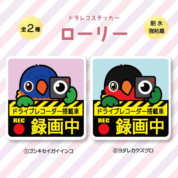 ドラレコステッカー ローリー ドラレコ 録画中 搭載 前後 カメラ 鳥 可愛い かわいい