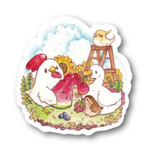ステッカーＭサイズ 夏のにわとりたち 防水 耐水 強粘着 インコ フィンチ sticker 鳥 可愛...