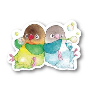 ステッカーＭサイズ シャボン玉ぼたん 防水 耐水 強粘着 インコ フィンチ sticker 鳥 可愛...