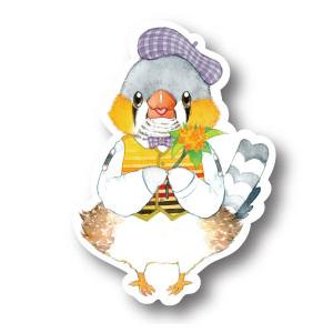ステッカーＭサイズ キンカチョウと金木犀 防水 耐水 強粘着 インコ フィンチ sticker 鳥 ...