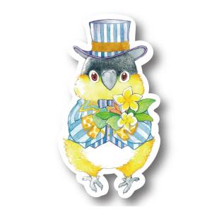ステッカーＭサイズ ズグロシロハラとプルメリア 防水 耐水 強粘着 インコ フィンチ sticker...