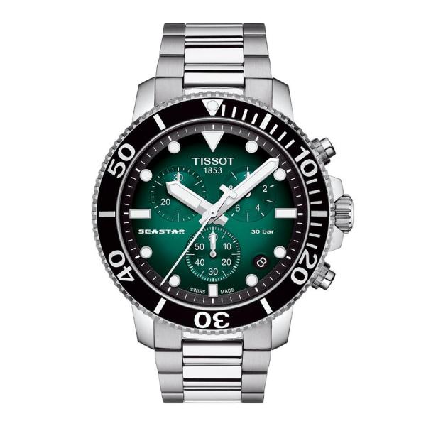 ティソ 腕時計 TISSOT メンズ シースター 1000 クォーツ クロノグラフ グリーン文字盤 ...