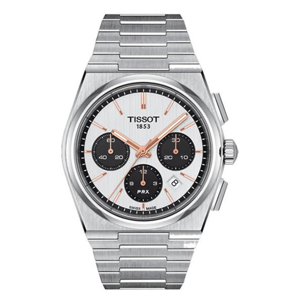 ティソ 腕時計 TISSOT PRX ピーアールエックス オートマティック クロノグラフ ホワイト文...