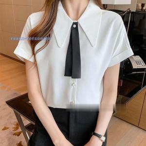 ブラウス レディース 夏 シフォン シャツ 半袖 襟付き