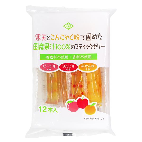 無添加 寒天とこんにゃく粉で固めた国産果汁100%のスティックゼリー　１９２ｇ(16g×12本)　３...