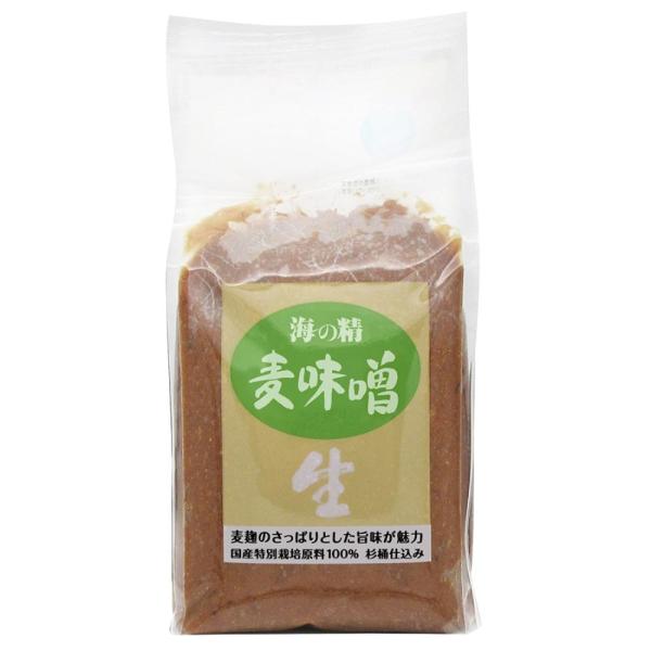 海の精 国産特栽 麦味噌 1kg 　国産特別栽培大麦・大豆使用