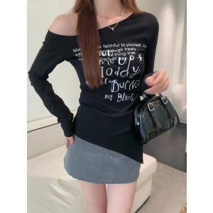 スイート　スパイス ショルダーストラップ セクシー ロングスリーブ Tシャツ 女 はる ニューアイテム フィット感 インナーネック 個性 トップス