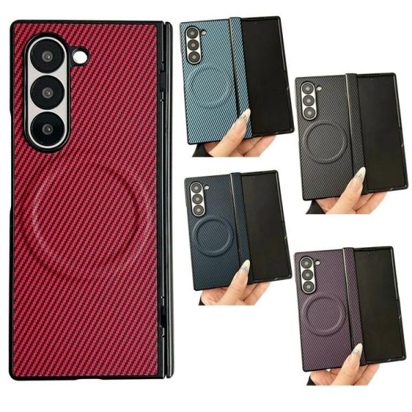 Galaxy Z Fold7 カメラ保護あり ケース カバー 折りたたみ型 カーボン調 Qi充電 ワ...