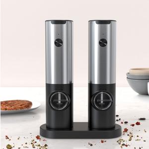 電動ペッパーグラインダーミル (2個パック) USB充電式 塩コショウグラインダー セラミックグラインドとLEDライト付き 粗さ調整可能 ステンレススチール