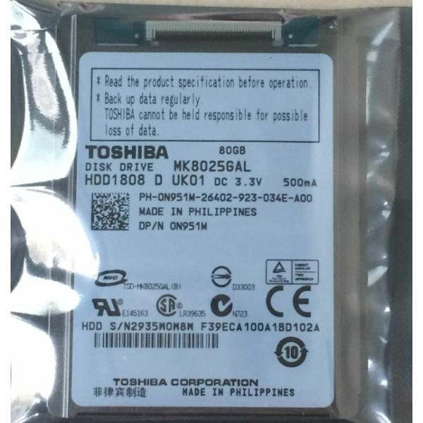 Toshiba MK8025GAL 80GB ZIF/CE HARD DRIVE Replace M...