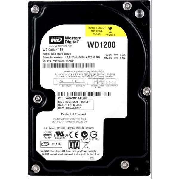 HARD DRIVE WD CAR 120GB 7200RPM 8MB PATA / ATA / I...