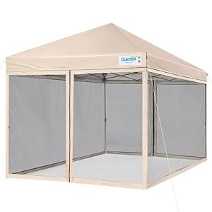 Quictent ワンタッチ タープテントサイドシートセット蚊帳テント 3段階調節 UVカット 耐水 蚊帳タープスチール キ
