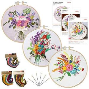 刺繍キット 刺しゅう 3セット クロスステッチ 花パターンあり 花束 刺繍工具付き 初心者向け 日本語説明書付