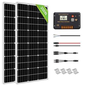 ECO-WORTHY 200W ソーラーパネル発電キット: 2個 100W 単結晶ソーラーパネル + 10m ソーラーケーブル+ 20