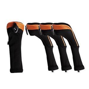 Andux ロングネック ゴルフ ハイブリッド クラブヘッドカバー 交換可能な番号タグ付き 4個セット (ブラック/オレ