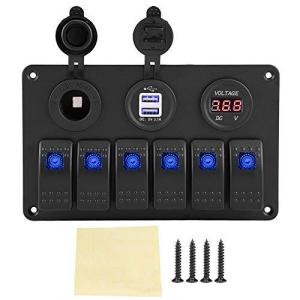 KIMISS 12V 24V 防水ON-OFFトグルスイッチパネル ，LEDデュアルUSBソケット充電器 電源コンセント カーボートマリンRV