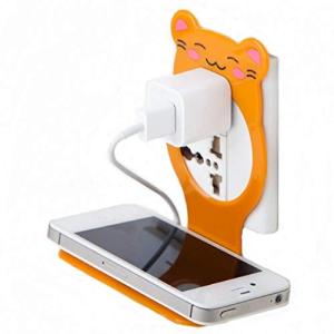 リタプロショップ フックタイプ 壁掛け 充電スタンド スマホスタンド スマホ置き コンセント 充電ケーブル アダプタ 整理 熊 クマ かわいい イエロー