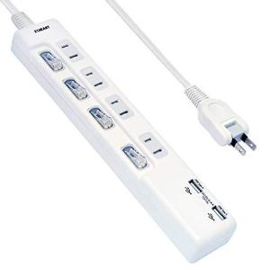EXHEART USBポート付スイッチタップ 1m 4個口AC 2口USB 5V 3.4A 急速充電 雷サージ ホコリ防止シャッター 個別スイ
