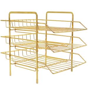 LUCYCAZ メタルデスクオーガナイザー 積み重ね可能 ドキュメントレタートレイ 3段 取り外し可能なペーパーファ