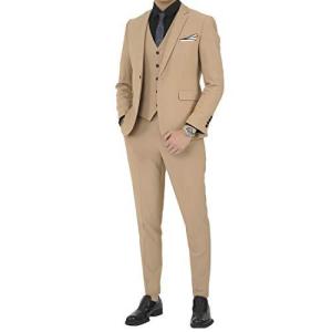 スリーピーススーツ メンズ  スーツセットアップ キャメルM~4XLスリムスーツ成人式結婚式二次会披露宴ビジネスパーティー
