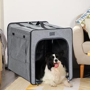 Petsfit 折りたたみペットケージ ペットハウス 犬用ソフトクレート 折りたたみ 猫 ポータブルケージ 持ち手付き 軽量 コンパクト グレー/ブラウン