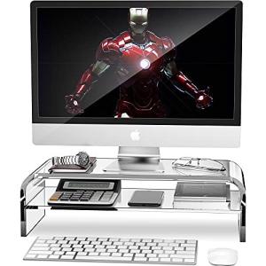 AboveTEK アクリルモニタースタンド 2段 ホームオフィス用コンピューターライザー クリアモニターライザー キー