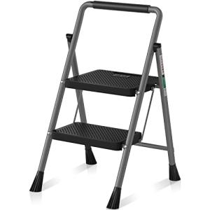 RIKADE 脚立 はしご 鉄素材 持ち運び便利 持ち手付き 軽量 折りたたみ脚立 踏み台 滑り止め付き ステップ台