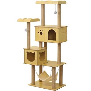 life_mart キャットタワー 木製 スリム おしゃれ 据え置き ハンモック 木 猫 ペット 猫用 インテリア かわいい 展