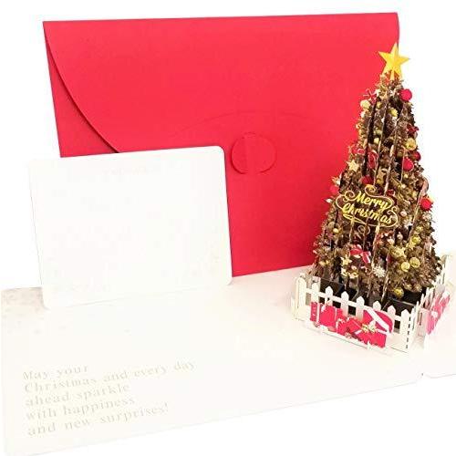 クリスマスグリーティングカード (赤, Standard M) ポップアップ 高級 おしゃれ プレゼ...