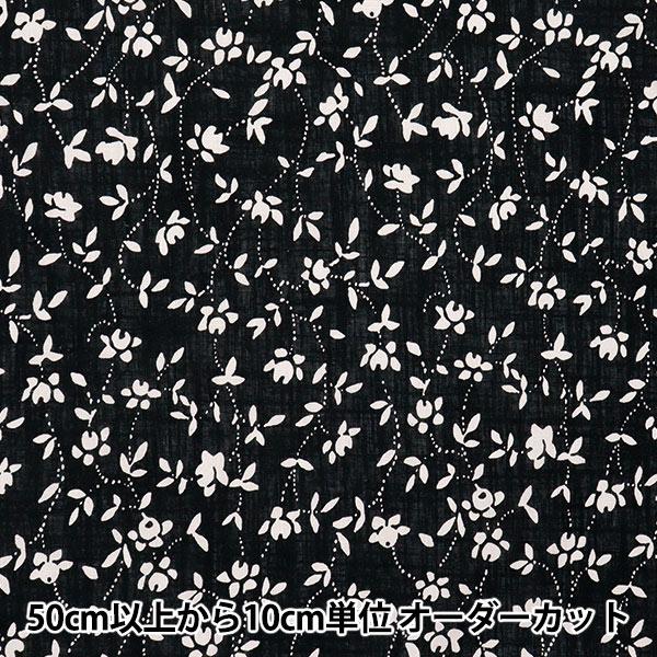 【数量5から】 生地 『とろみリネンプリント WHITEIVY ブラック×ホワイト LIRYP-WI...