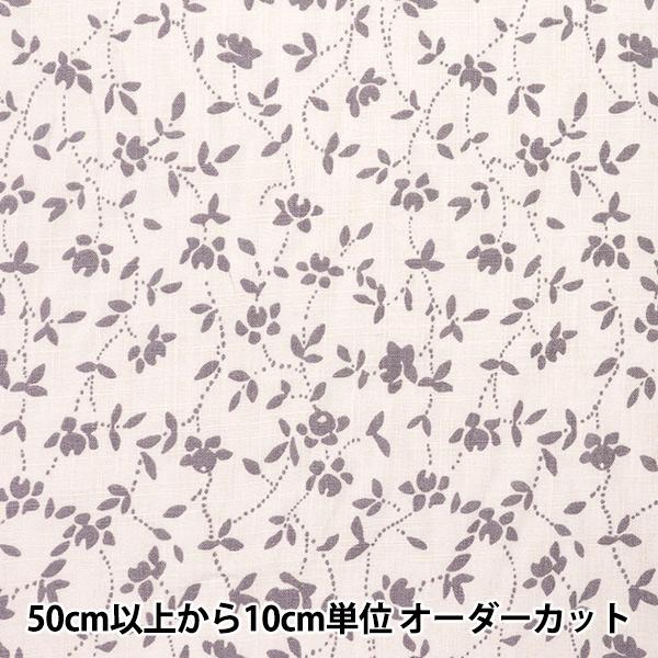 【数量5から】 生地 『とろみリネンプリント WHITEIVY ホワイト×パープル LIRYP-WI...