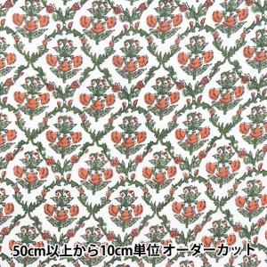【数量5から】 生地 『インドボイルプリント 花柄 オフ×オレンジ RAM-BOI-25K』