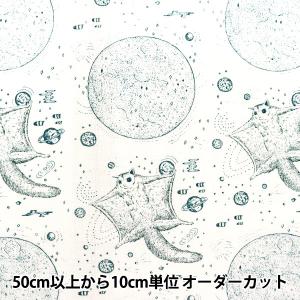 【数量5から】 生地 『河野愛 綿麻 モモンガ ホワイト×ブルー KN4444845-A』 YUWA 有輪商店