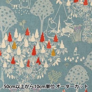 ×【数量5から】生地 『カワトウリカ×ムーミン 綿麻キャンバス 森のいきもの サックス G-1201-1A』 KOKKA コッカ