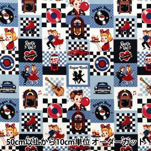 【数量5から】 生地 『シーチング キルトゲイト ラブザフィフティーズ ブルー LW2100-12E』 Quilt Gate キルトゲイト