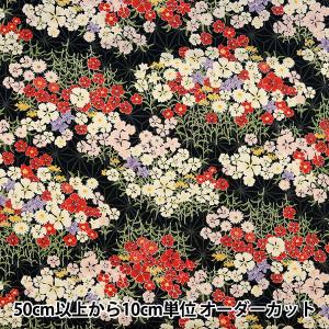 【数量5から】 生地 『スケア 麻の葉に撫子 黒 850426-1-1』