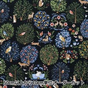 【数量5から】 生地 『綿麻キャンバス アニマルフォレスト ブラック R9011-1F』